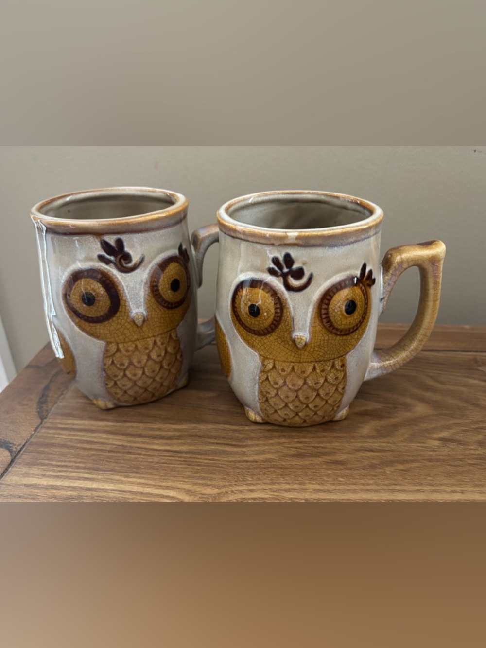 Gibson Owl Ceramic Mug Set in Brown and Cream